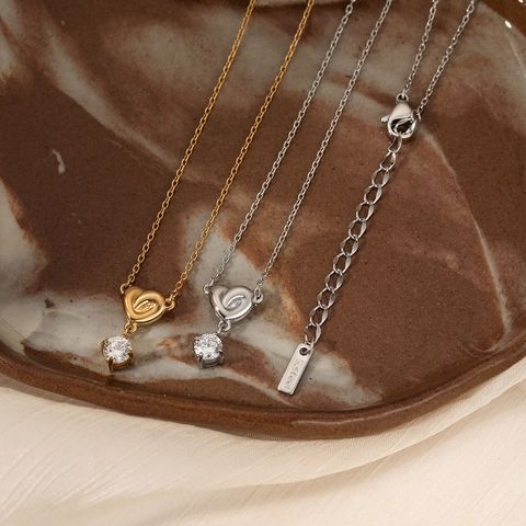 Herz Anhänger Halskette Edelstahl Mit Zirkonia Rund Funkelnd Hypoallergen Wasserdicht Romantischer Schmuck Für Damen