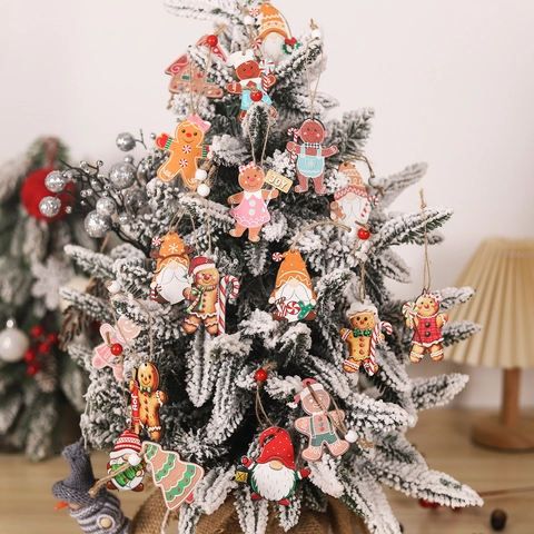 Holz Weihnachten Hängen Ornamente Lebkuchenmann Gnom Weihnachtsbaum Dekorationen Mit Holzbox Für Haus Party Dekor