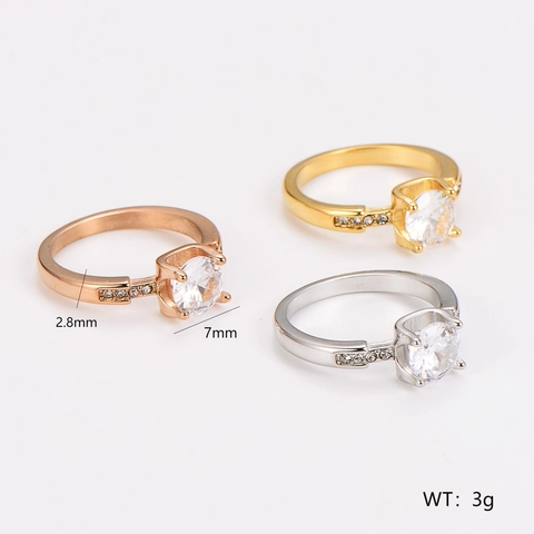 Anillo Solitario Acero Inoxidable 304 Engaste De Garras Circonita Cúbica Redonda Joyería De Moda Para Mujer