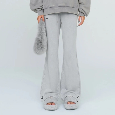 Pantalones De Chándal Acampanados Mujer Algodón Punto Adelgazante Pantalones Largos Cintura Con Cordón Bordado Cruz Moda