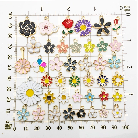 Blumenanhänger Gemischte Stile Emaille Zinklegierung Florale Anhänger Für DIY Schmuckherstellung Halsketten Ohrringe Armbänder Handwerk Goldene Kanten