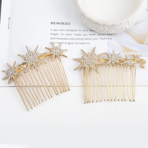 Star Strass Haarkamm Legierung Glänzend Hochzeit Party Braut Kopfschmuck Elegant Haarschmuck Für Frauen