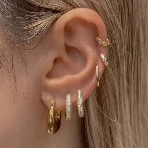 Geometric Hoop Earrings For Women Copper Gold Plated Zircon Inlaid Minimalist U Shape French Retro Light Luxury Jewelry