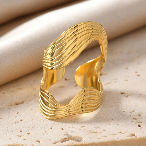 Vintage Alloy Gold Plated Open Adjustable Rings Irregular Wave Flower Heart Geometric Jewelry Gift For Women Girls