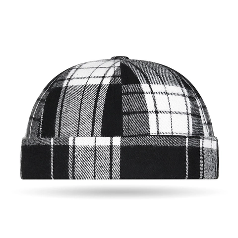 Cappello Docker A Quadri Senza Tesa Miki Cap Retro Streetwear Regolabile Misto Cotone Patchwork Vintage Beanie