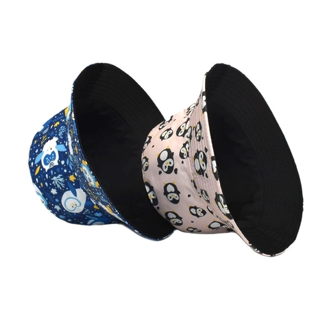 Chapeau Bob Réversible Polyester Protection Solaire Pliable Imprimé Pingouin Chouette Chapeau De Pêcheur Extérieur Hommes Femmes
