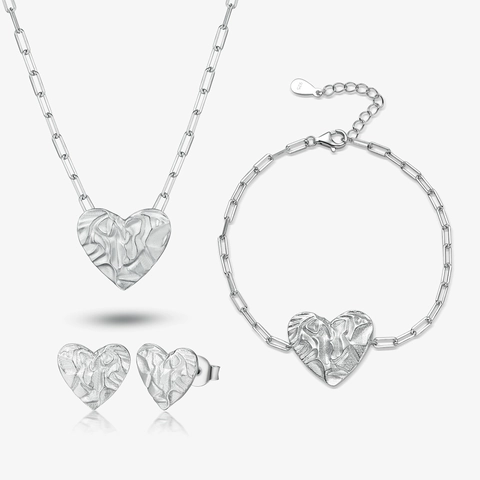 Set Di Gioielli Cuore In Argento Sterling 925 Collana Bracciale Orecchini A Lobo Per Donne
