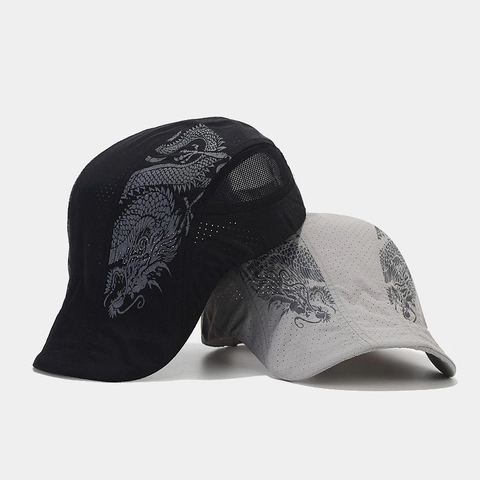Casquette Plate Respirante En Maille À Séchage Rapide Avec Motif De Dragon Pour Hommes Femmes Protection Solaire Extérieur