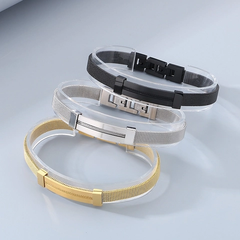 Heren Armband Roestvrij Staal Gaasband Horlogeband Stijl Minimalistisch Gebogen Plaquette Sieraden