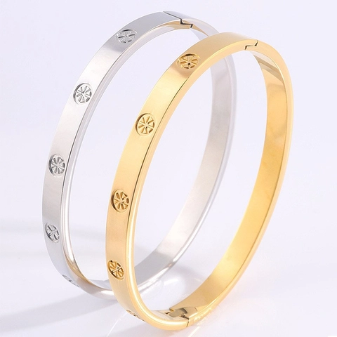 Luxus Edelstahl Armreif Armband Für Damen Gold Silber Galvanisiert Strass Geprägtes Sternmuster Mode Schmuck Zubehör