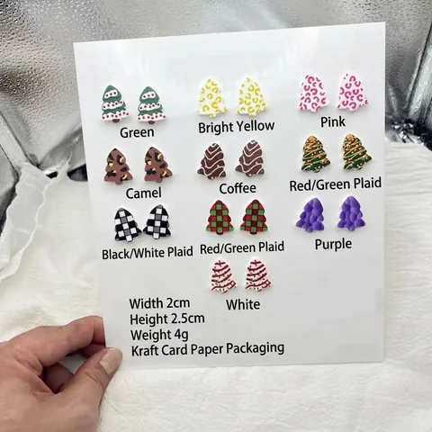 Christmas Tree Stud Earrings Acrylic Colorful Plaid Leopard Pattern Festive Holiday Jewelry For Women Novelty