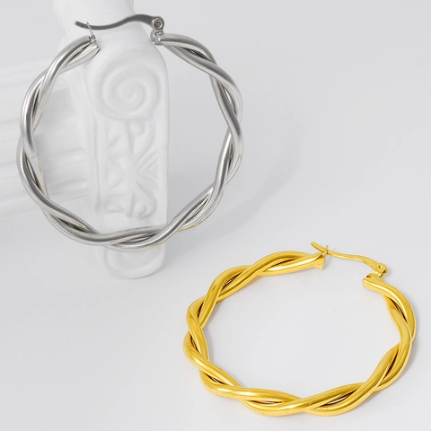 Boucles D'oreilles Créoles Torsadées Acier Inoxydable 304 Tissé Style De Luxe Pour Femmes