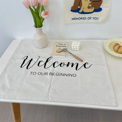 Nordic Minimalist Cotton Linen Placemats Letter Print Heat Resistant Table Mats For Dining Room Home Decor