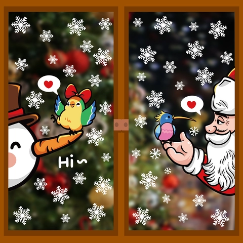 Christmas Window Static Cling Stickers PVC Removable Santa Snowman Reindeer Snowflake Decals For Holiday Glass Home Decor