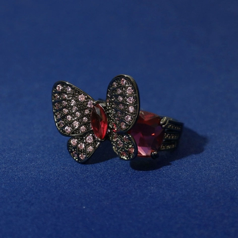 Luxury Zirconia Butterfly Open Ring For Women Copper Adjustable Finger Ring Elegant Niche Design Fashion Jewelry Gift