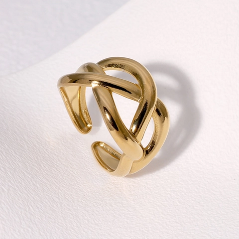 Eleganter Verflochtener Kreuzring Aus Edelstahl Verstellbarer Minimalistischer Offener Ring Für Damen