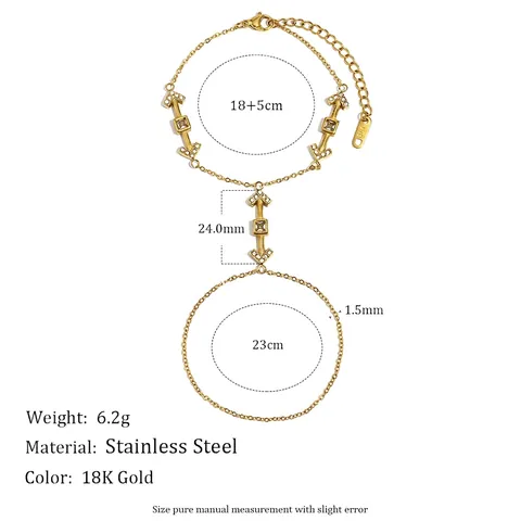 Arrow Slave Bracelet Stainless Steel 18K Gold Plated Hand Chain Finger Ring Inlaid Rhinestones Fashion For Women