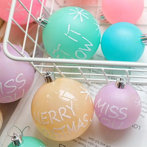 Kerstbal Ornamenten Plastic Mat Macaron Kleurrijke Kerstboom Hangers Witte Glitter Sneeuwvlok Letters Decoratie