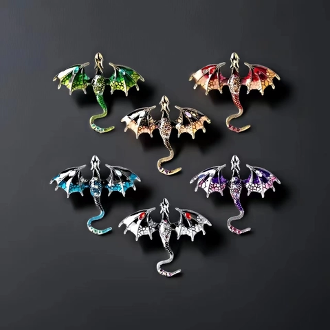Vintage Drachen Brosche Pin Legierung Emaille Strass Imitation Künstliche Perle Tier Mythisch Revers Schmuck Für Herren Damen