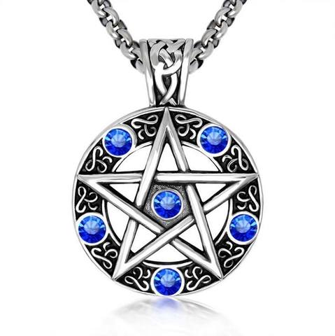 Collana Pendente Pentacolo di Satana Gotica in Acciaio Inossidabile con Nodi Celtici e Strass Gioielli Misteriosi per Uomo Donna