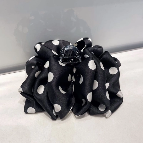 Grande Molletta Per Capelli A Pois Francese Elegante In Tessuto Di Raso E Raso Fiocco Rétro Shark Clip Per Donna Accessori