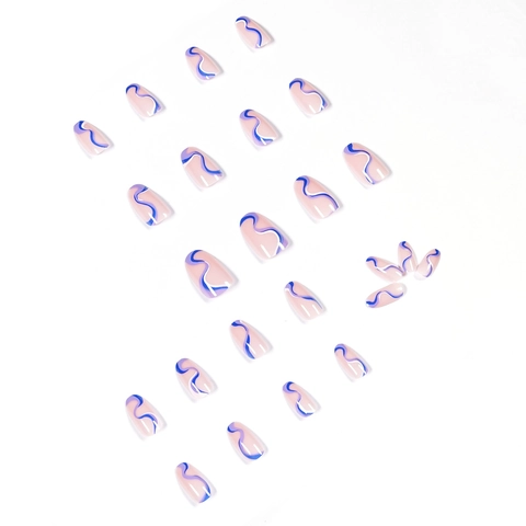 Unghie Finte A Pressione Mandorla Lucide Linee Ondulate Motivo A Vortice Unghie Artificiali Blocchi Di Colore Per Donne Manicure