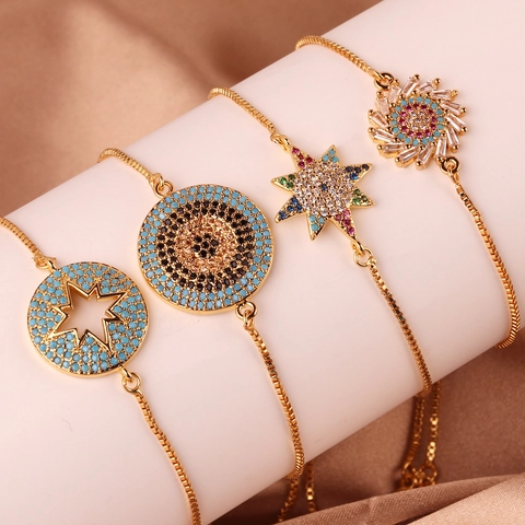 Braccialetto Malocchio in Rame Placcato Oro per Donna Stella Strass Multicolore Testa di Serpente Gioielli a Catena Regolabile