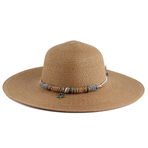 Women's Large Wide Brim Paper Straw Sun Hat With Starfish Pendant Woven Strap Summer Resort Style Beach Hat