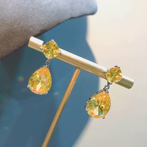 Waterdrop Drop Earrings Copper Square Pear Cut Colored Gemstone Dangle Elegant Jewelry For Women Party Wedding