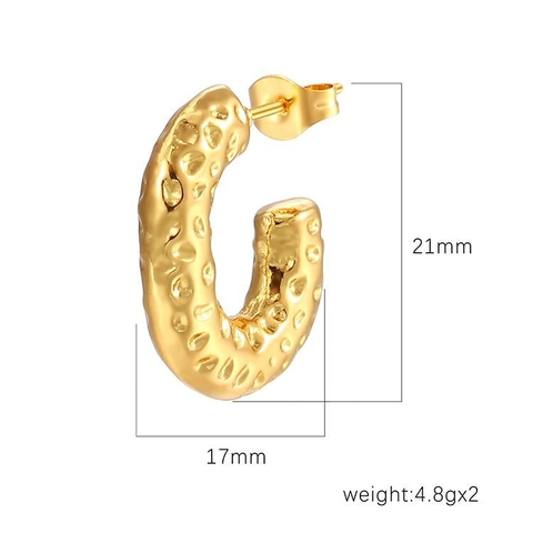 Pendientes Ovalados En Forma De C Con Textura Martillada De Acero Inoxidable Chapado En Oro De 18K Joyas Geométricas Minimalistas Para Mujer