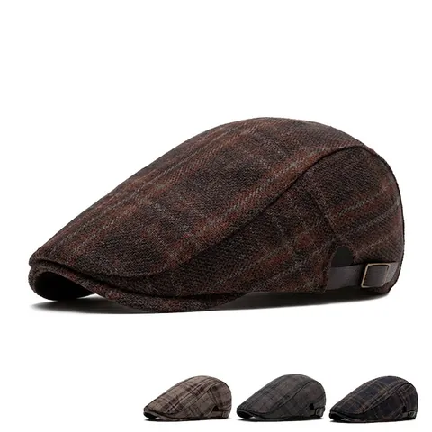 Retro Karo Schiebermütze Wollmischung Warm Britischer Stil Verstellbar Ivy Hut Für Herren Damen Newsboy Baskenmütze