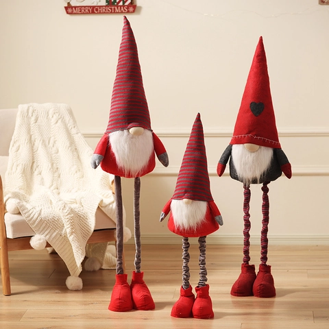 Christmas Gnome Plush Doll Telescopic Long Legs Adjustable Height Nordic Santa Scandinavian Ornament Home Holiday Decor