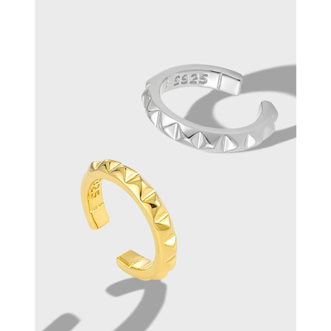 Ear Cuff Argento Sterling 925 Design Borchie Piramide Geometrica Senza Buco Stile Punk Minimalista Donna