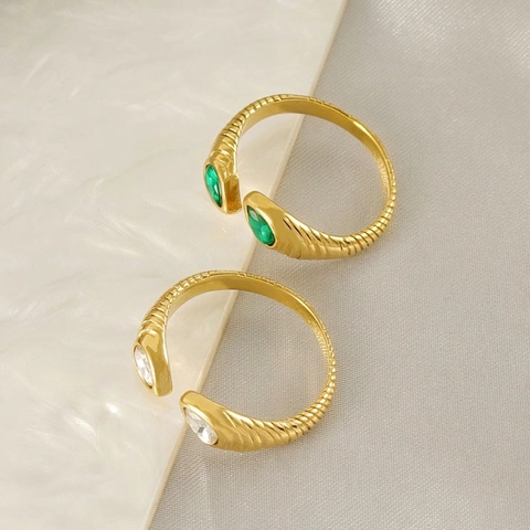 Vintage Slang Spiraal Zirkoon Ring Roestvrij Staal Traansteen 18K Verguld Open Verstelbaar Sieraden Dames