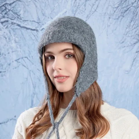Gorro De Punto Con Orejeras Resistente Al Viento Térmico Invierno Exterior Acrílico Peluche Con Correas Mujeres