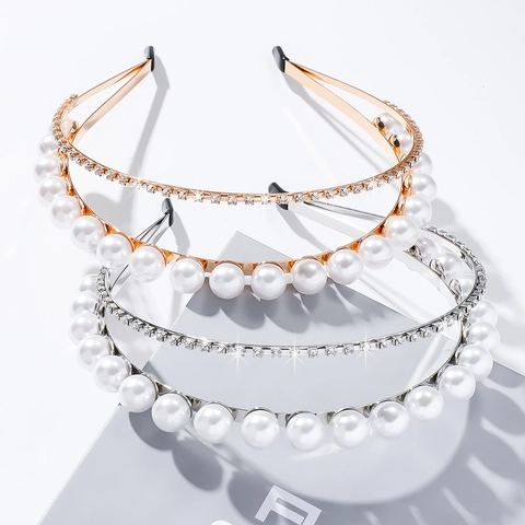 Diadema Elegante De Capas Con Perlas Artificiales Artificiales Y Cristales Aro De Pelo De Metal Brillante Para Boda Fiesta Mujer