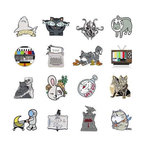 Emaille Broche Pin Legering Cartoon Dier Kat Astronaut Retro TV Revers Speld Mode-Sieraden Accessoire Voor Kleding Rugzak