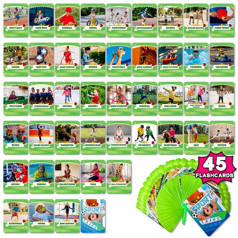 Kids Sports Educational Flashcards Realistic Sport Cognition Learning Cards For Toddlers Early Education Toys Ring Binding