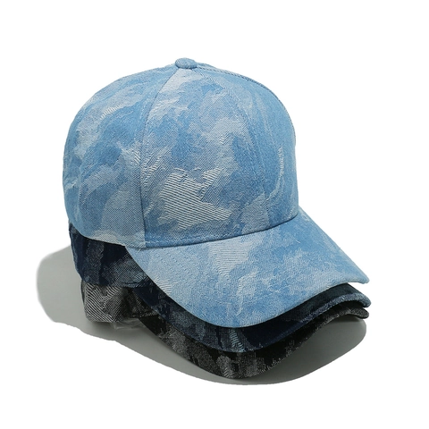 Washed Cotton Denim Baseball Cap Vintage Marble Texture Adjustable Sun Hat Casual Streetwear For Men Women