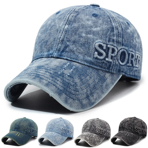 Cappello Da Baseball In Denim Lavato Vintage Cotone Invecchiato Ricamo Lettere Sport Regolabile Unisex Sole
