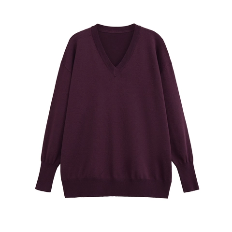 Maglione In Maglia Da Donna Scollo A V Maniche Lunghe Vestibilità Ampia Tinta Unita Acrilico Poliestere Polsini A Costine