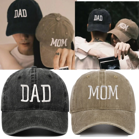 Washed Cotton Baseball Cap Vintage Distressed Embroidery DAD MOM MINI BIG SISTER Adjustable Peaked Sun Hat For Men Women Kids