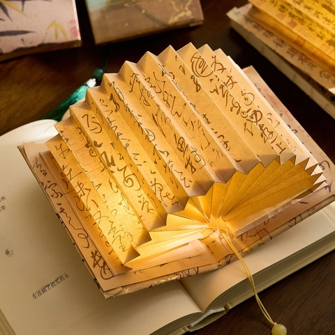 DIY Folding Book Light Fan Shaped LED Night Light Chinese Calligraphy Van Gogh Art Paper Desk Ornament Home Decor Aesthetic Gift