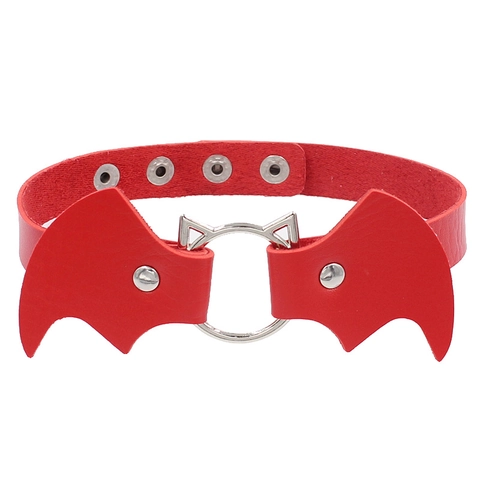Gothic Bat Wings Choker Necklace With Cat Ear Metal O-Ring PU Leather Punk Collar For Halloween Cosplay Party