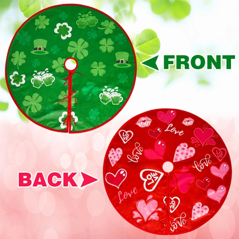 Reversible Feiertags Baumrock Doppelseitig Valentinstag Rotes Herz St. Patricks Day Grüner Klee Polyester Mit Bändern