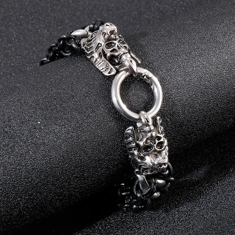 Punk Dragon Skull Head Braided Leather Stainless Steel Bracelet Gothic Rock Biker Jewelry For Men Retro Vintage