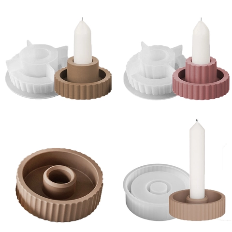 Ronde Gestreepte Kandelaar Siliconen Mal Voor DIY Hars Gips Was Gieten Knutselen Decoratieve Basis Woondecoratie