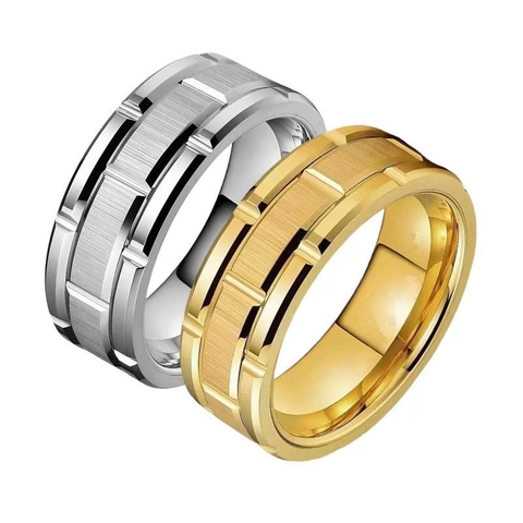 Titanium Steel Rings Brushed Geometric Gear Groove Industrial Hip Hop Punk Jewelry For Men Women Unisex Water Resistant