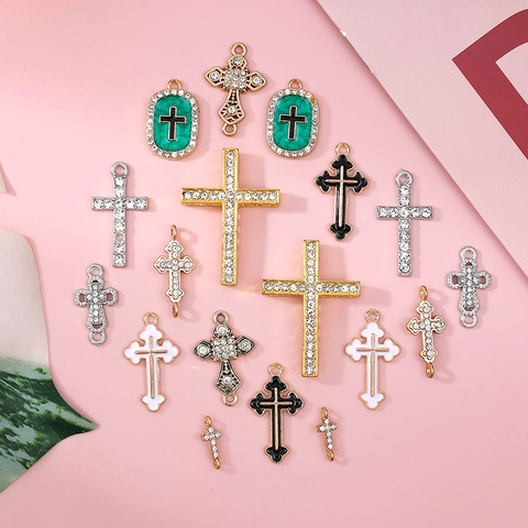 Kreuz Anhänger Charms Legierung Strass Emaille DIY Schmuckherstellung Für Halskette Armband Mix Religiöse Gotische Stile