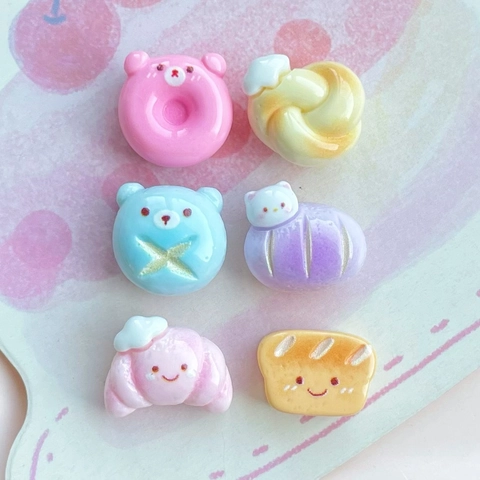 Cartoon Resin Bread Bear Donut Charms For DIY Jewelry Making And Hair Accessories Cute Food Decorative Materials